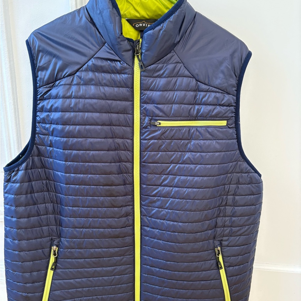 Orvis Blue Quilted Vest with Stand-Up Collar